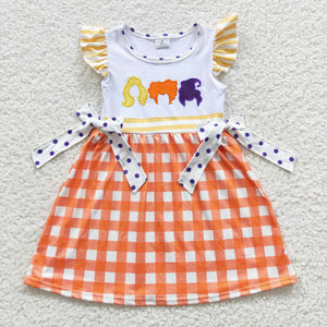 Witches Orange Plaid Girls Halloween Dress