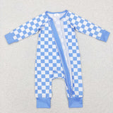 Blue White Plaid Boys Fall Romper