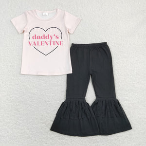 Daddy's Valentine Heart Pink Black Tassels Girls Valentines Outfits