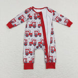 Tractor Heart Red Gray Boys Valentines Romper