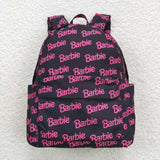 Cartoon Dolls Pink Letters Black Backpack