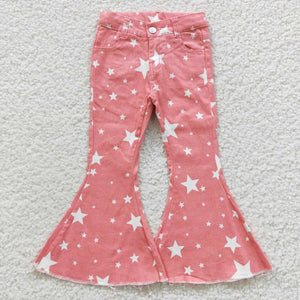 Stars Pink Flared Girls Jeans Pants