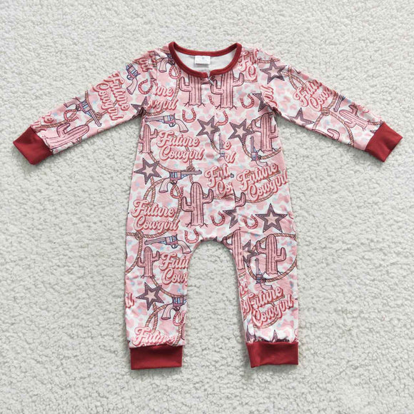 Future Cowgirl Stars Pink Girls Fall Romper