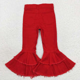 Ripped Red Double Flared Girls Jeans Pants