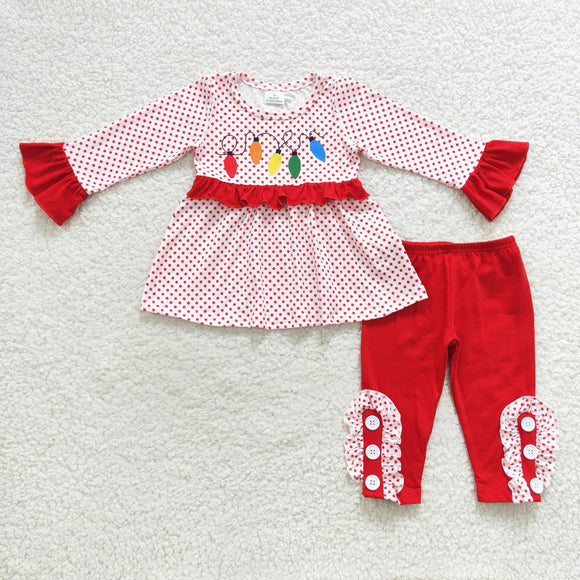 Xmas Lights Polka Dots Red Girls Christmas Outfits