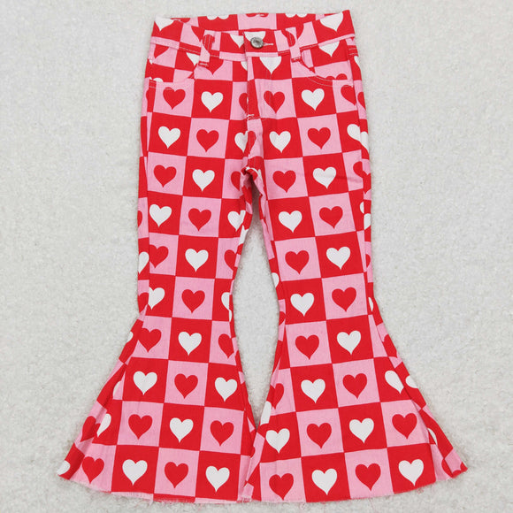 Heart Plaid Flared Girls Jeans Valentine Pants