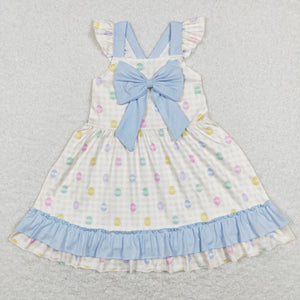 Eggs Yellow Plaid Blue Bow Girls Easter Dress