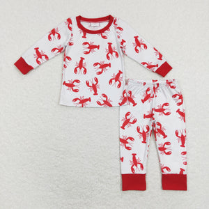 Crawfish Red Boys Long Sleeve Pajamas