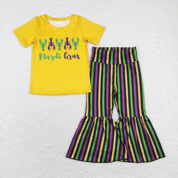 Crawfish Yellow Purple Stripe Girls Mardi Gras Outfits