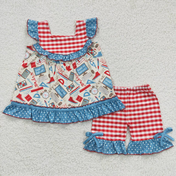 ABC Blue Ruffles Red Plaid Girls Back to School Outfits