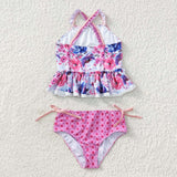 Floral Lace Ruffles Hot Pink Girls Swimsuits