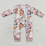 Pumpkin Leaves Pink Girls Fall Romper