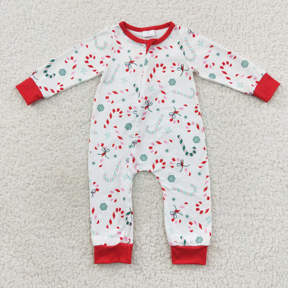 Candy Cane White Red Boys Christmas Romper