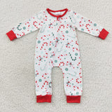 Candy Cane White Red Boys Christmas Romper