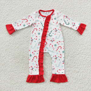 Candy Cane Red White Girls Christmas Romper