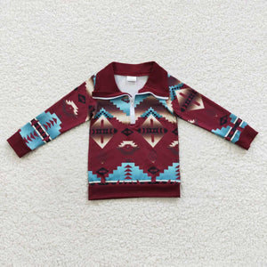 Aztec Blue Red Polo Boys Long Sleeve Top