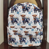 Highland Cow Floral White Backpack