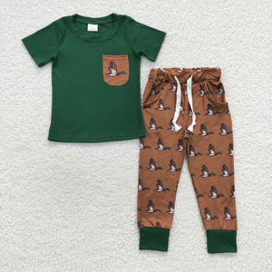 Wild Duck Green Brown Boys Short Sleeve+Trousers Sets