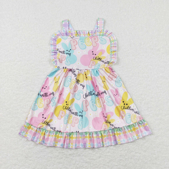 Peeps Bunny Plaid Ruffles Pink Girls Easter Dress