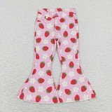 Strawberry Floral Pink Flared Girls Jeans Pants