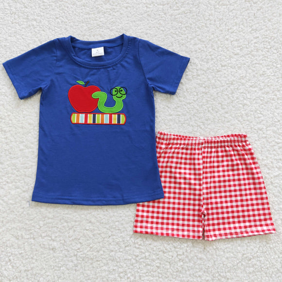 Apple Book Blue Red Plaid Boys Back to School Outfits