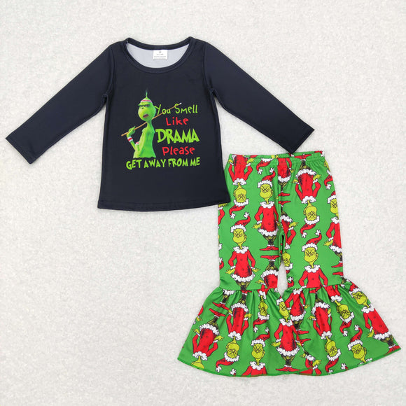 Cartoon Green Black Girls Christmas Outfits