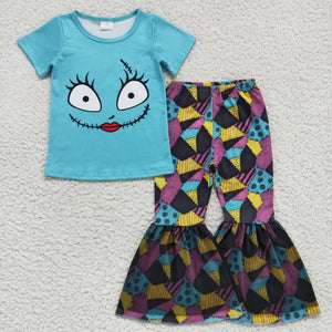 Cartoon Sally Patchwork Gauze Blue Girls Halloween Outfits