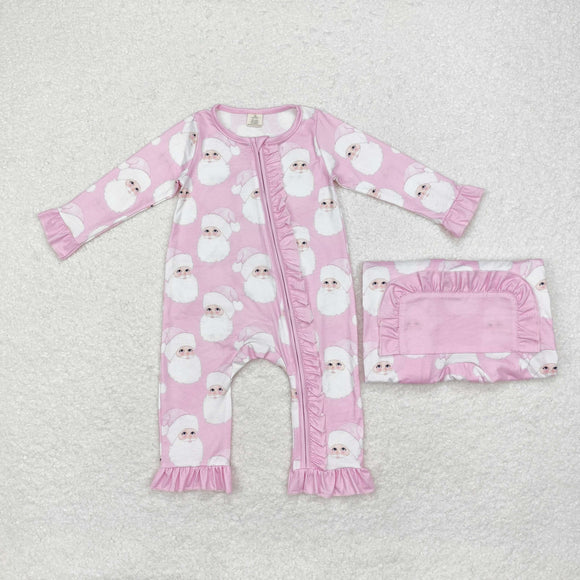 Bamboo Santa Pink White Girls Christmas Romper