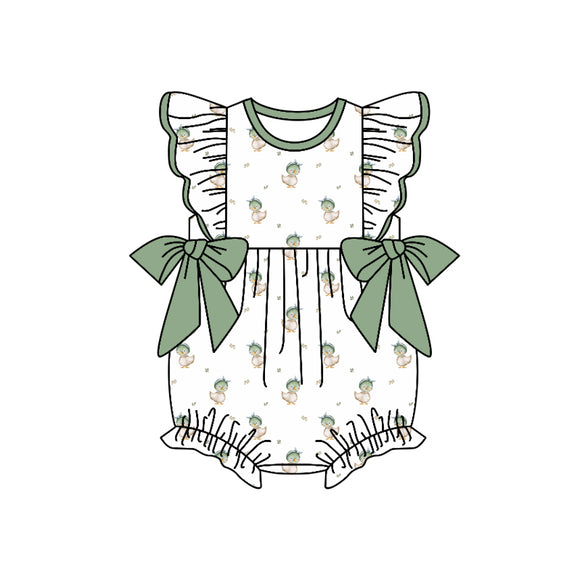 Personal customization- Duck Green Ruffles White Girls Summer Romper