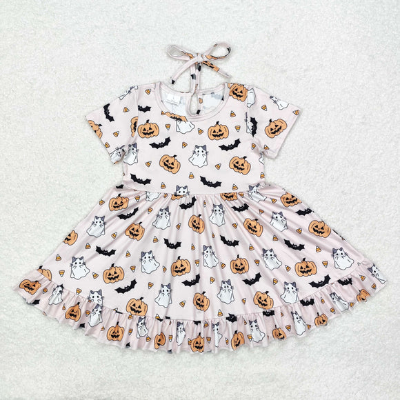 Pumpkin Cat Bats Girls Halloween Dress