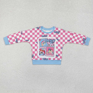 Cartoon Dogs Pink Plaid Girls Christmas Top