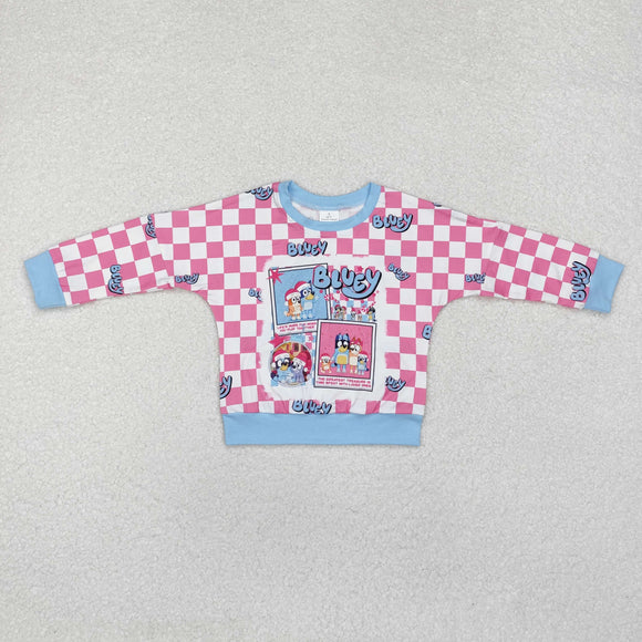 Cartoon Dogs Pink Plaid Girls Christmas Top