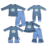 Pumpkin Blue Plaid Boys Long Sleeve+Trousers Sets