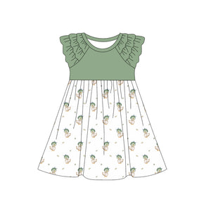 Personal customization- Duck Green Ruffles White Girls Flutter Sleeve Dress