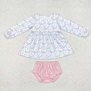 Floral Bow Pattern White Pink Girls Bummies Sets