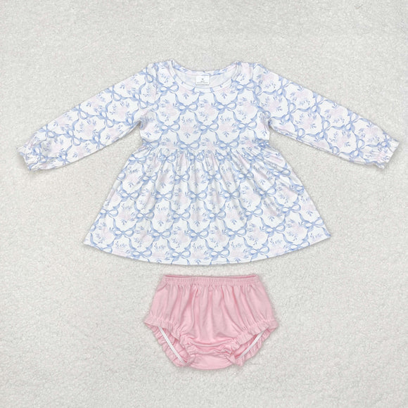 Floral Bow Pattern White Pink Girls Bummies Sets