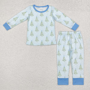 Bamboo Stars Tree Blue Boys Christmas Pajamas