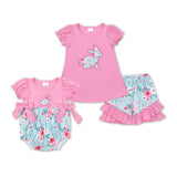 Floral Bunny Pink Ruffles Girls Easter Outfits