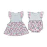 Bunny Floral Stars Pink Girls Easter Romper