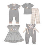 Baseball Plaid Gray Girls Short Sleeve Dress