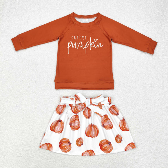 Cutest Pumpkin Orange Girls Skirt Sets