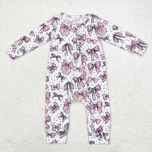 Bamboo Bow Pattern Dots Girls Fall Romper