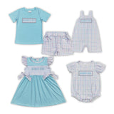 Mama's Girl Blue Green Plaid Bows Girls Flutter Sleeve Dress