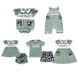 Cows Embroidery Bluish Boys Summer Romper