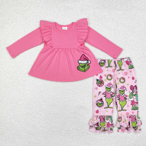 Cartoon Mode Pink Ruffles Girls Christmas Outfits