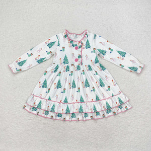 Cartoon Tree Gift White Girls Christmas Dress