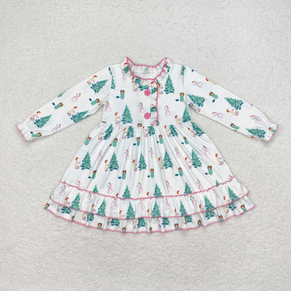 Cartoon Tree Gift White Girls Christmas Dress