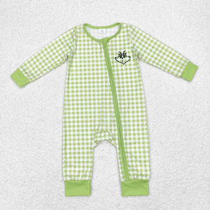 Bamboo Smile Green Plaid Boys Christmas Romper