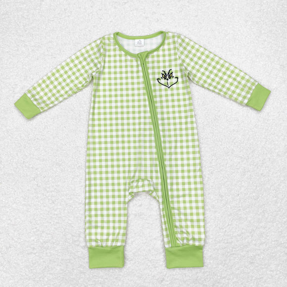 Bamboo Smile Green Plaid Boys Christmas Romper