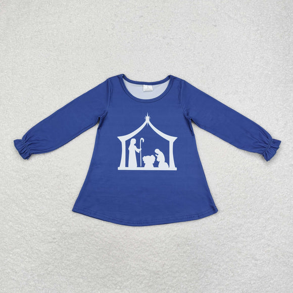 Jesus Blue Girls Christmas Top